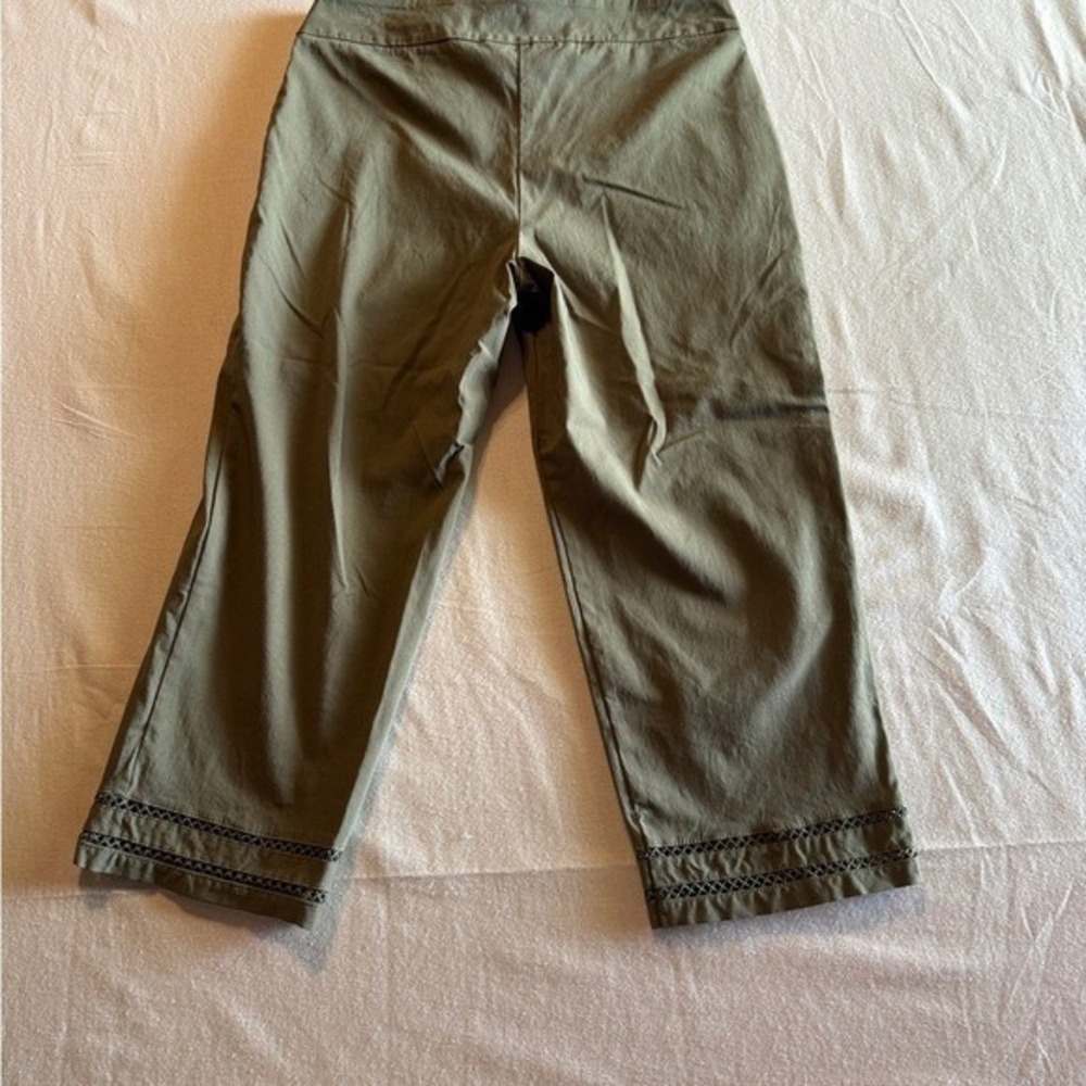 Allison Daley Womens Olive Green Lattice Trim Pull On Cropped Pants‎ Size 14 - Picture 6 of 7